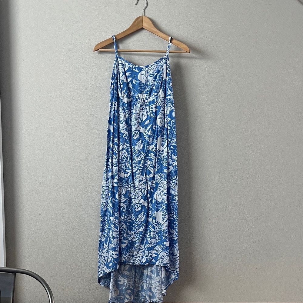 Blue and White Floral Hawaiian Print Dress Size M